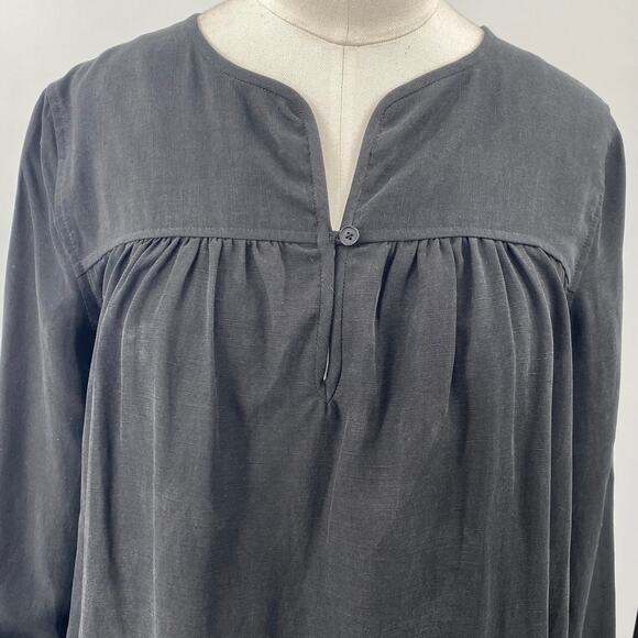 Aritzia Wilfred Linen Blend Tunic Long Sleeve Button V Neck Mini Dress Black XS - Picture 3 of 9
